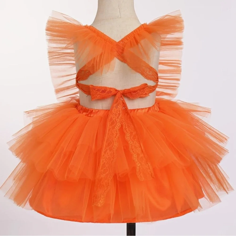 Orange Tulle 1st Birthday Dress
